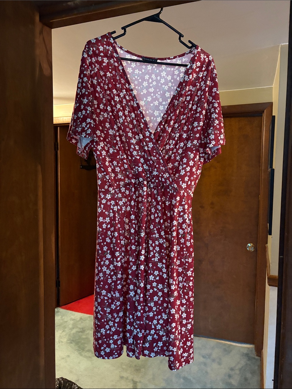 Women's Burgundy Floral Wrap Midi Dress